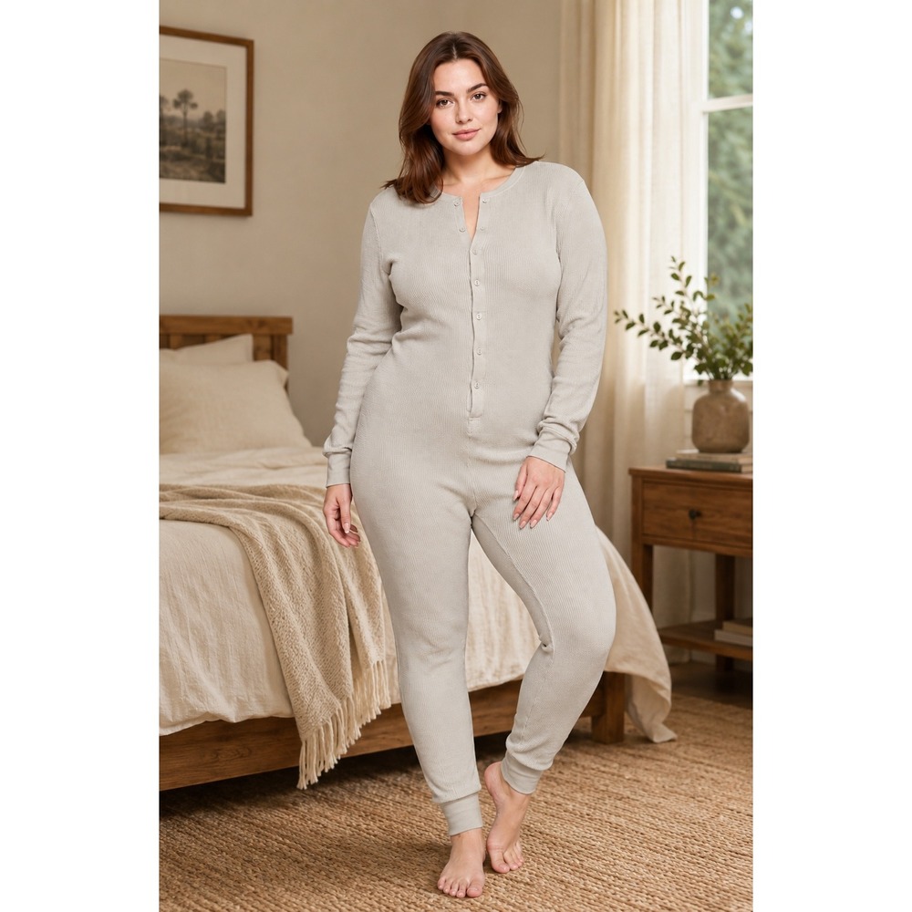 SKIMS Waffle Knit Long John Pajamas Talc 3X